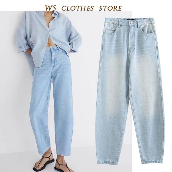 

women's jeans md 2021 fashion simple ligh blue high waist fitted cowboy harem pants female england style casual pockets long mujer