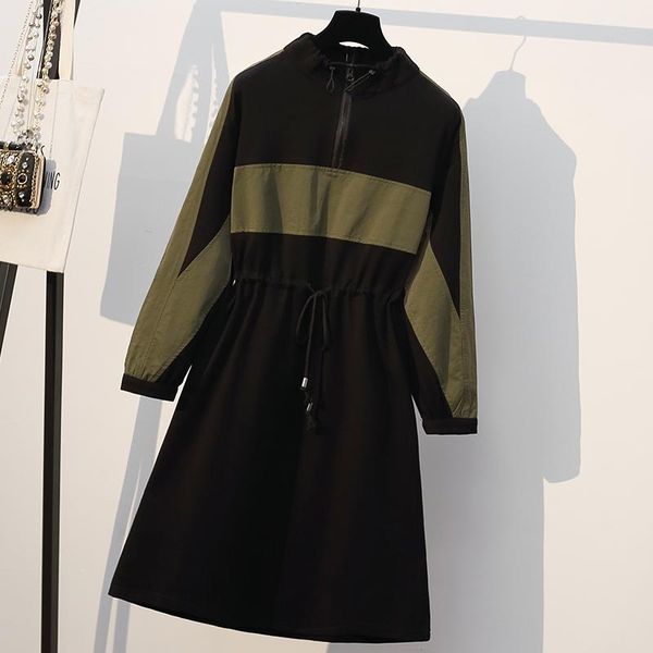 

casual dresses plus size women sweatershirt sport dress autumn oversized long sleeve stand up collar bandage big 5xl clothing, Black;gray