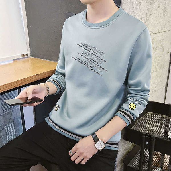 

tracksuits spring round men's neck long sleeve cotton sports loose trend t-shirt sweater for men, Gray