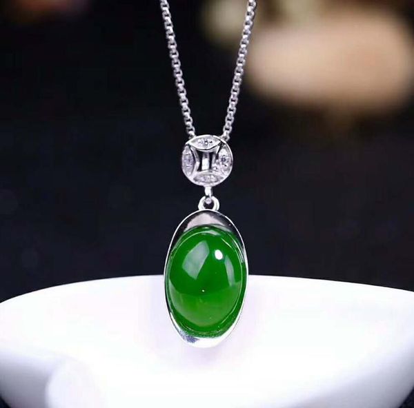 

lockets hetian biyu silver inlay pendant one touch green j32#