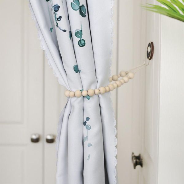 

other home decor curtain tiebacks-wood bead tie back beaded-farmhouse window treatment tieback natural wooden decorative clips