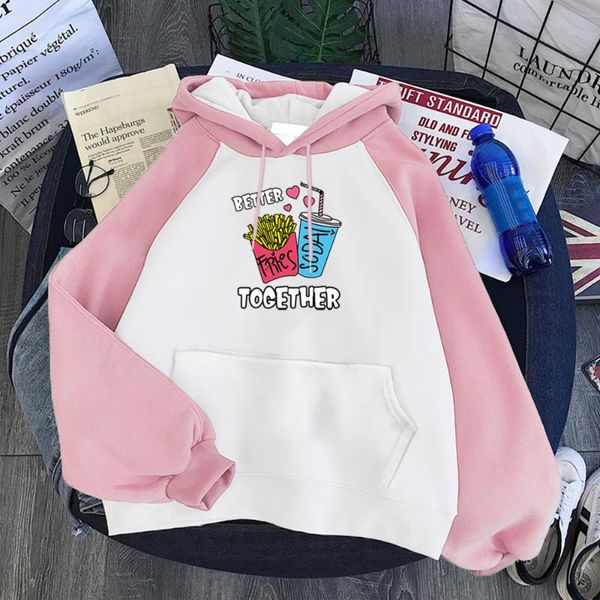 

women's hoodies & sweatshirts cartoon letters love french fries and cola woman crop hoodie loose fashion raglan sweatshirt for women kp, Black