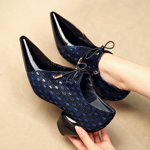 

dress shoes ins women peacock sheepskin + cow patent leather plus size 22.5-26 cm length pumps pointed toe ladies, Black