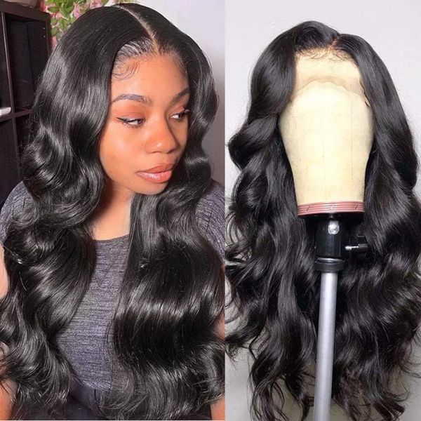 

13x6 lace front wig pre plucked with baby hair remy brazilian body wave 4*4 closure 13x4 human frontal wigs, Black;brown