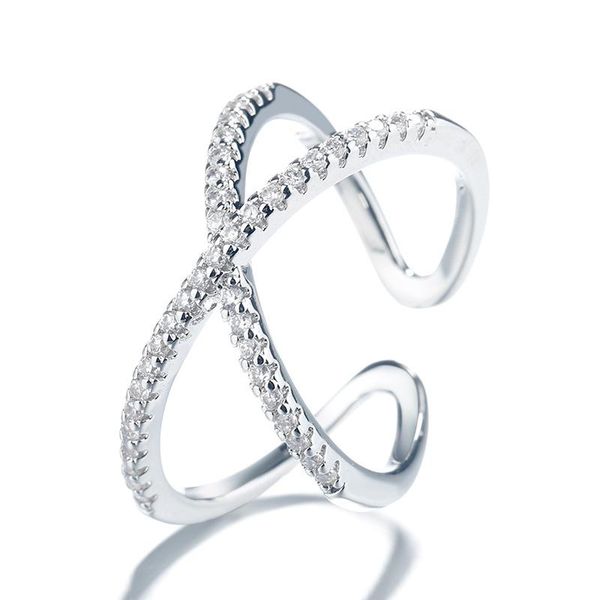 

Simple Cross Shape Alloy With Acrylic Fresh Luxury Fashion Female Jewelry Wedding/Engagement Resizable Rings For Women Wholesale Wedding, Slivery;golden