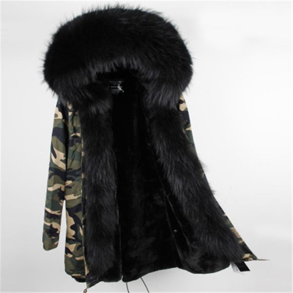 

lavish black raccoon fur trim placket female parkas maomaokong rabbit fur lined camouflage long women parka winter snow coats