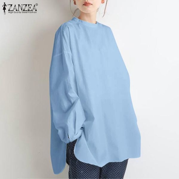 

women's blouses & shirts oversized irregular zanzea fashion spring puff sleeve blusas female o neck tunic casual solid chemise, White