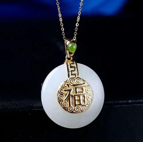 

lockets hetian baiyu silver inlay pendant white jade an h7#