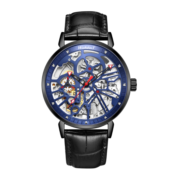 

wristwatches wishdoit automatic mechanical men leather mens wrist watches waterproof sports blue clock relogio masculino, Slivery;brown