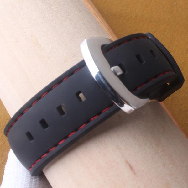 

watch bands silicone rubber watchband 20mm with red stitched line for mens wristwatch sport strap waterproof accessories, Black;brown