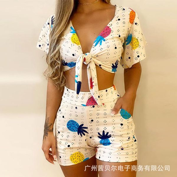 

women's tracksuits 2021 summer fashion printed shorts suit, Gray