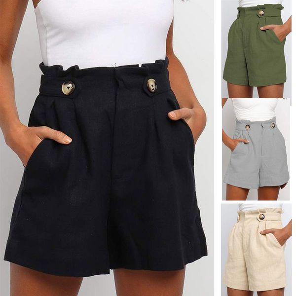 

women's shorts casual 2021 summer solid color high waist hem loose straight pants, White;black