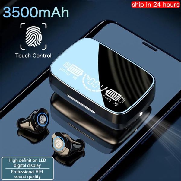 

mah wireless headphones bluetooth earphones led display sports waterproof earbuds stereo headset with hd microphones &