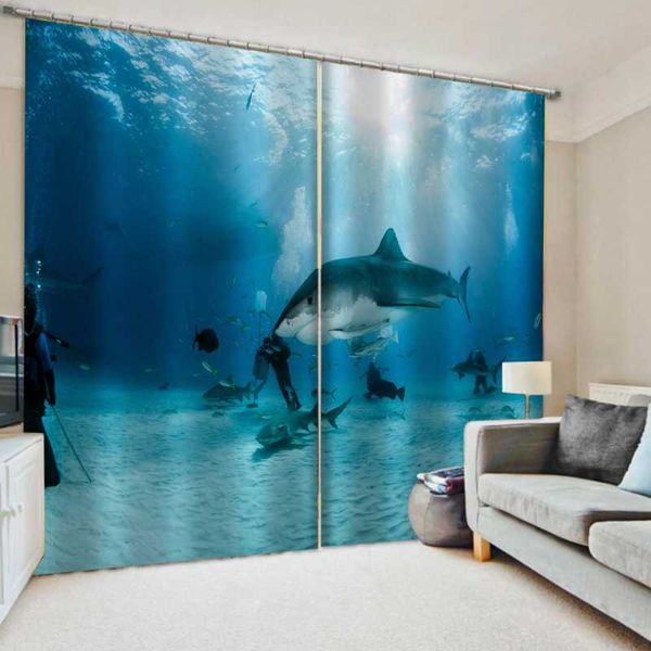 

po blue ocean curtains 3d window for living room bedroom customized size stereoscopic curtain & drapes