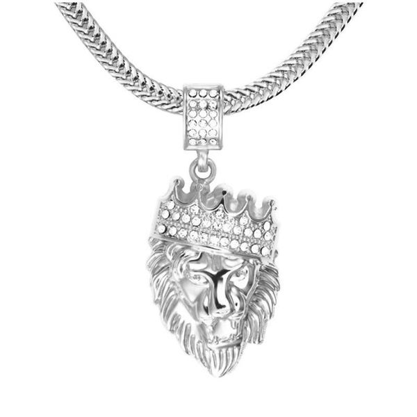 

fashion men hip hop iced out king crown lion pendant 29inch franco chain necklace necklaces, Silver