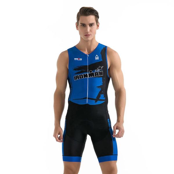 

racing sets triathlon cycling jersey sleeveless clothing man suit bike set for swimming running riding, Black;blue