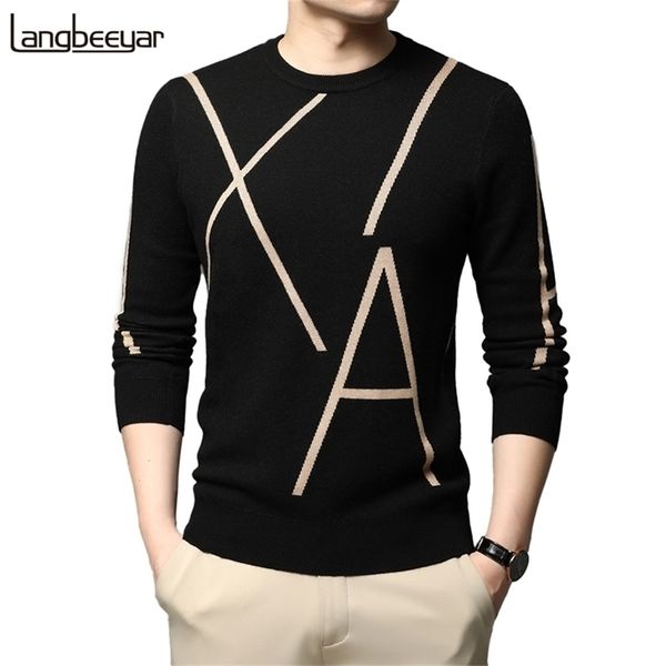 Moda Marca Knit High End Designer Winter Winter Pullover Black Sweater para Man Cool Autum Casual Jumper Mens Roupas 210909