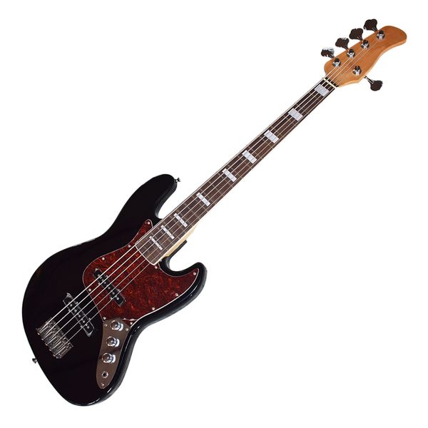 Fabrikauslass-5-Saiten schwarze elektrische Bassgitarre mit rotem Pearl-Pickguard, Palisander-Griffbrett