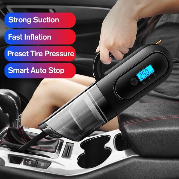 

portable 4 in 1 car handheld vacuum cleaner with digital tire pressure gauge led lighting auto inflator air pump compressor
