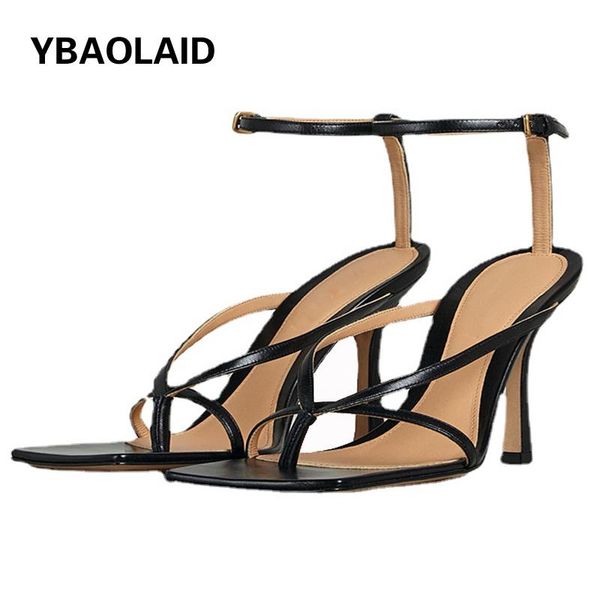 

sandals summer sheepskin flip-foot square toe strap cow leather high heel 2021 design sense mature stiletto, Black