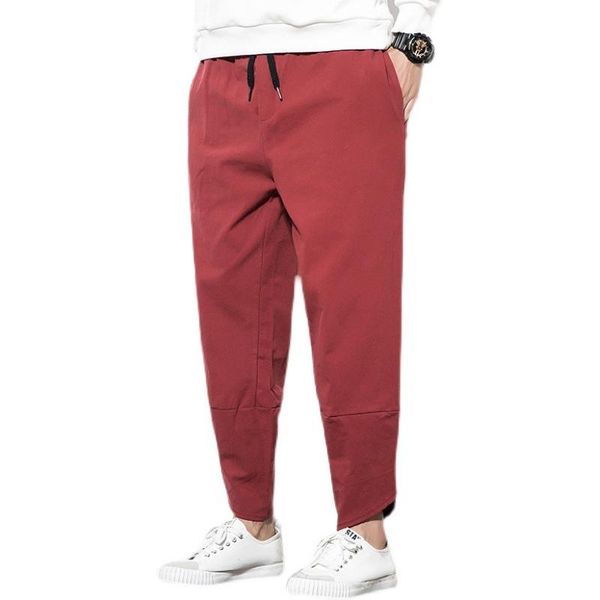 

chinese style cotton and linen nine-point pants men's large size loose wide leg pant retro stitching harem casual, Black