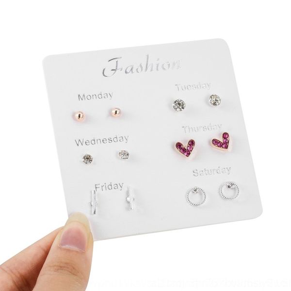 

6tgn pinduoduo versatile stud one week set women's week combination and earrings leaf zircon earrings korean 925 jewelry, Golden;silver