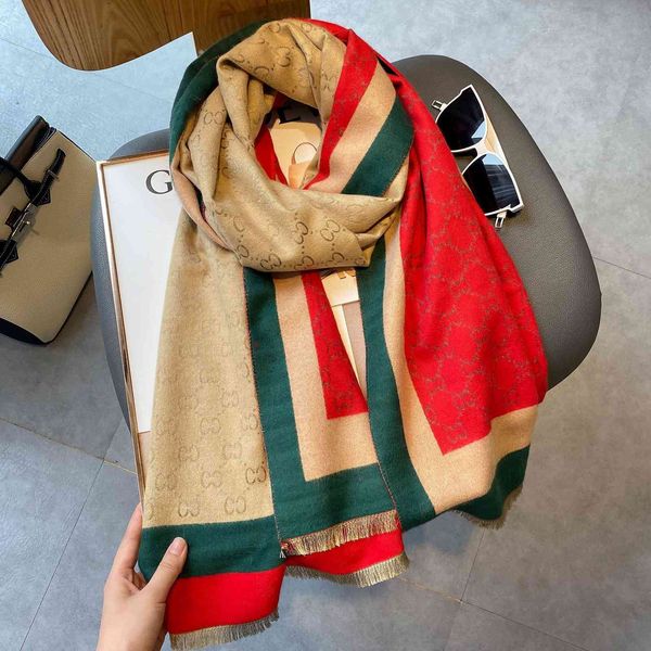 

the new design autumn and winter korean letter jacquard imitation cashmere short beard tassel scarf female decorative air conditioning shawl, Blue;gray