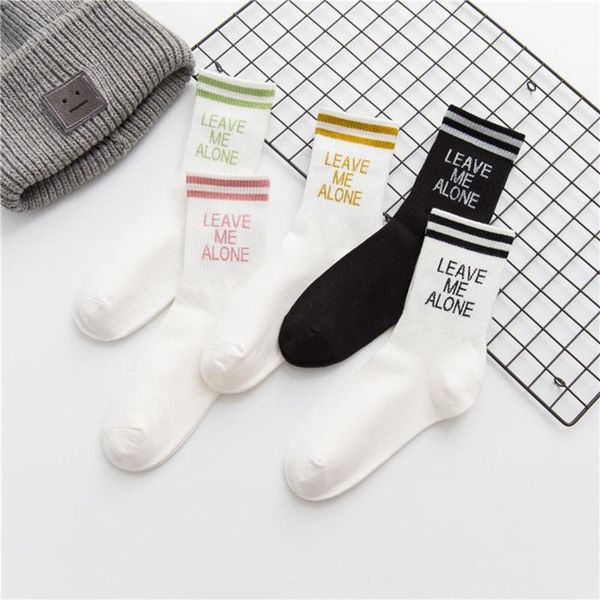 

korea harajuku fashion casual women men art socks hip hop leave me alone cotton female skateboard letter sock sports, Black