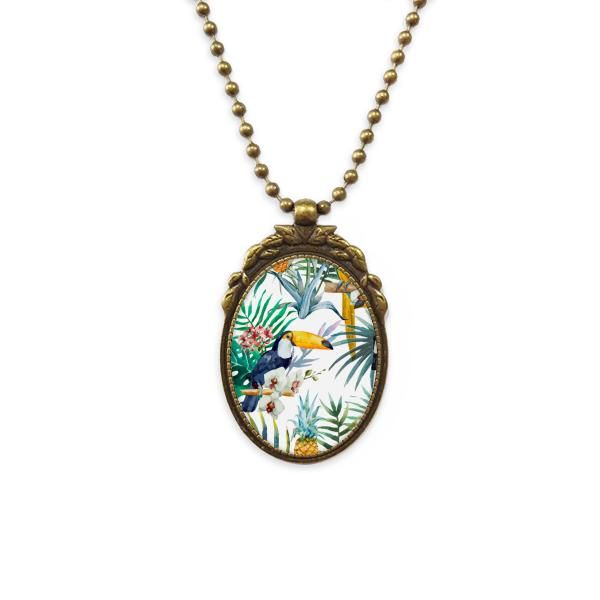 

pendant necklaces watercolor toucan shrub pineapple parrot antique brass necklace vintage jewelry deluxe gift, Silver