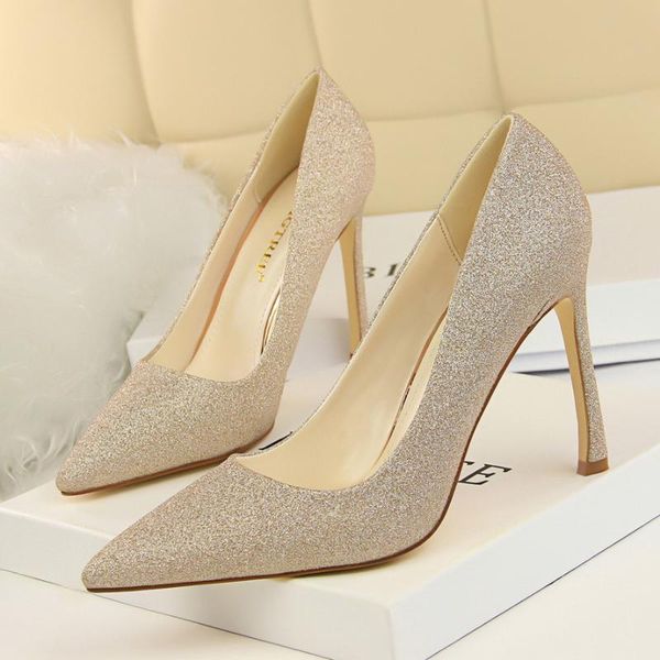 

dress shoes fashion sequined cloth shallow 2021 concise nubuck leather women pumps pointed toe high heels women's shoe, Black