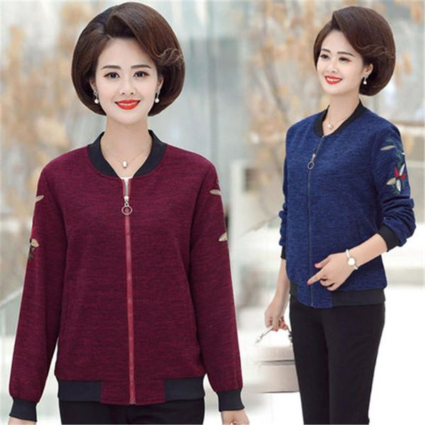 

women's jackets mom 2021 middle-aged spring autumn long-sleeve vintage plus size ladies short coats g509, Black;brown