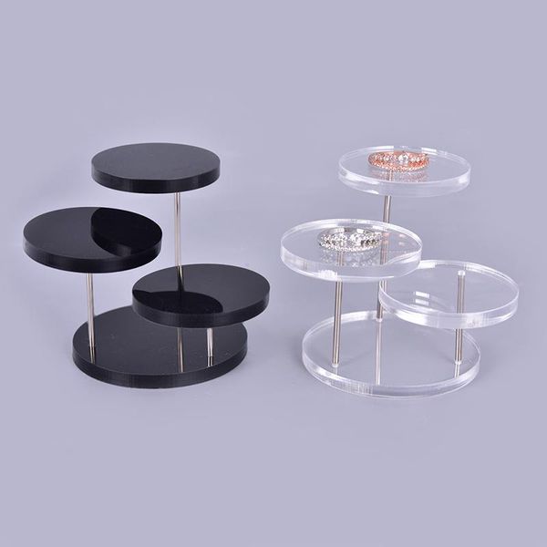 

jewelry pouches, bags 3 layers organizer display stand clear acrylic stainless steel earring bracelet necklace shelf, Pink;blue
