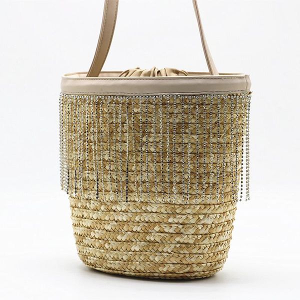 

evening bags luxury diamonds tassel straw rattan woven large capacity buckets bag summer beach women handbags big tote shoulder 2021