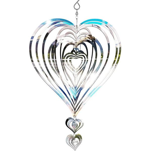 

decorative objects & figurines 3d wind chimes heart spinner flowing-light effect chime with 2pcs mini decor for outdoor garden