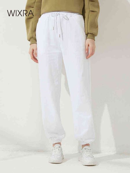 

wixra womens elastic waist drawstring trousers warm harem pants autumn winter 100%cotton swear bottoms 211124, Black;white