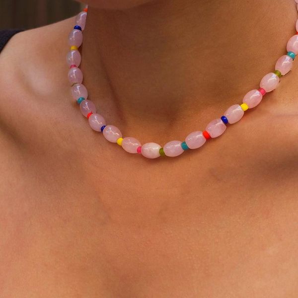 

chokers bohemian necklace classic handmade jewelry natural gemstone color beaded ladies fashion short elegant trendy, Golden;silver