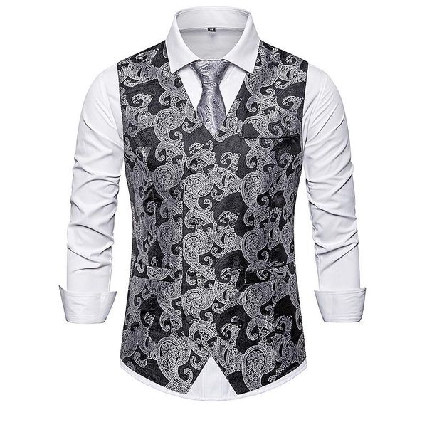

men's vests cashew flower double-breasted print vest jacket suit wedding waistcoat weste mj190, Black;white