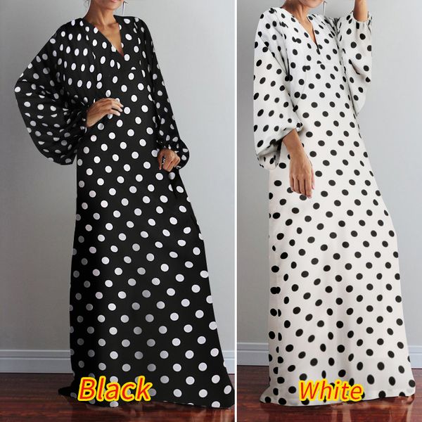 

2021vonda vintage long maxi dress 2021 autumn v neck long sleeve printed dresses femme loose sundress casual bohemian vestidos, Black;gray