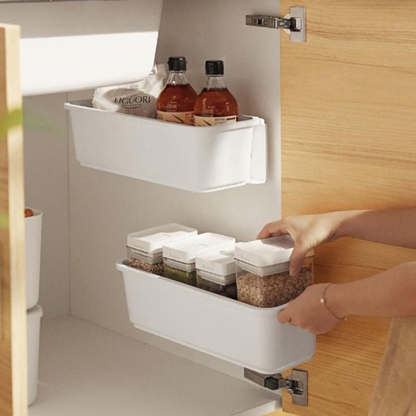 

storage bottles & jars lxaf kitchen seamless wall-mounted drawer box under sink non-perforated spice rack bottle holder shelf organizer