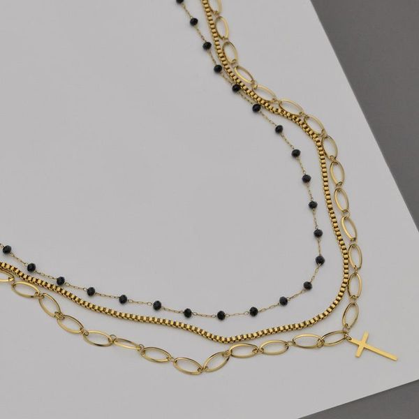 Anhänger Halsketten ALLME Street Style Mehrere dreischichtige Legierung Kreuz Halskette für Frauen Damen Edelstahl Zubehör