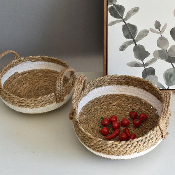 

storage baskets round handle woven seagrass desksnack dried fruit basket household japanese style