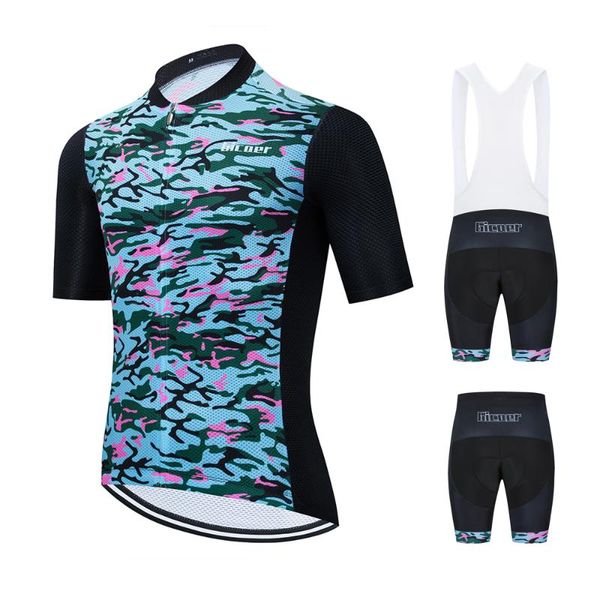 

racing sets gicaer cycling jersey 2021 summer bicycle clothes men short sleeve bike bib shorts breathable clothing set, Black;blue