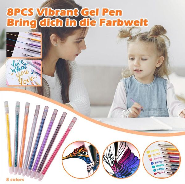 

5ml flash gel pen color shiny highlighter crafting doodling drawing 8pcs refills, Black;red