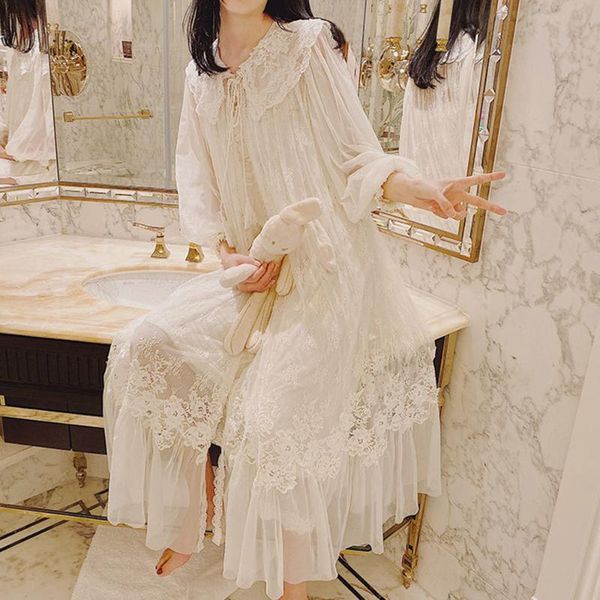 

women's sleepwear womens gown set white princess beautiful robe two-pieces nightgown female sleepshirts lace long nightdress drop, Black;red