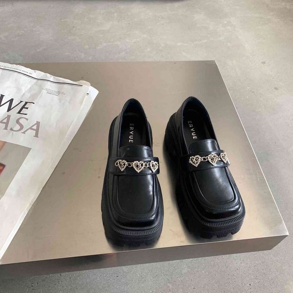 

black mary small leather shoes women's spring and autumn french thick bottom square head shallow mouth with skirt single shoe women out