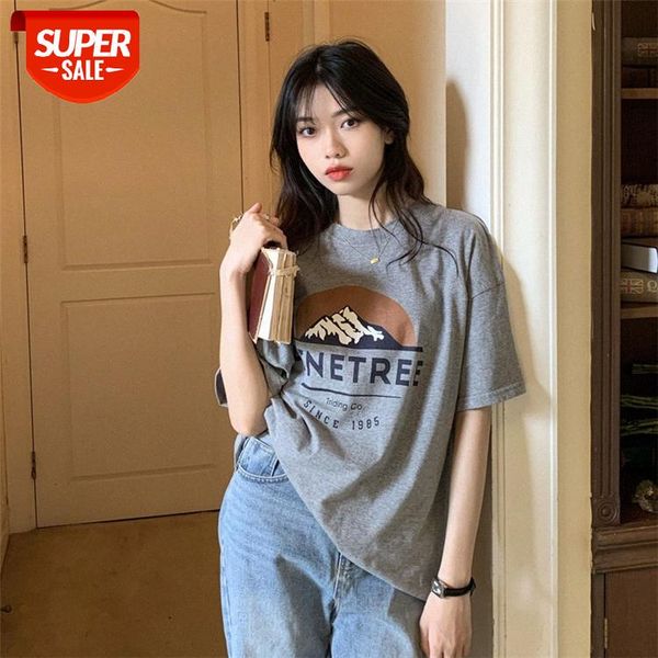 

new retro loose harajuku bf lazy style net red printed short-sleeved t-shirt female student #gg0u, White