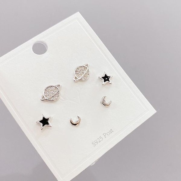 

stud 2021 design 6 pcs 14k gold plated star earrings luxury jewelry cubic zircon moon, Golden;silver