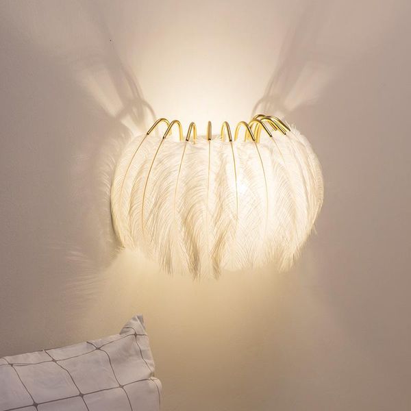 

wall lamps nordic contracted feather led e27 indoor bedroom warm romantic creative design modern iron art decorative luminaire