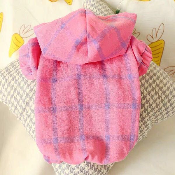 

dog apparel summer clothing cat pomeranian small dogs cool breathable frock hooded plaid thin clothes