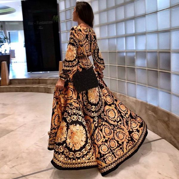 

casual dresses sagace women fashion a-line dress 2021 vintage printing party three quarter sleeve slim summer drop 727, Black;gray